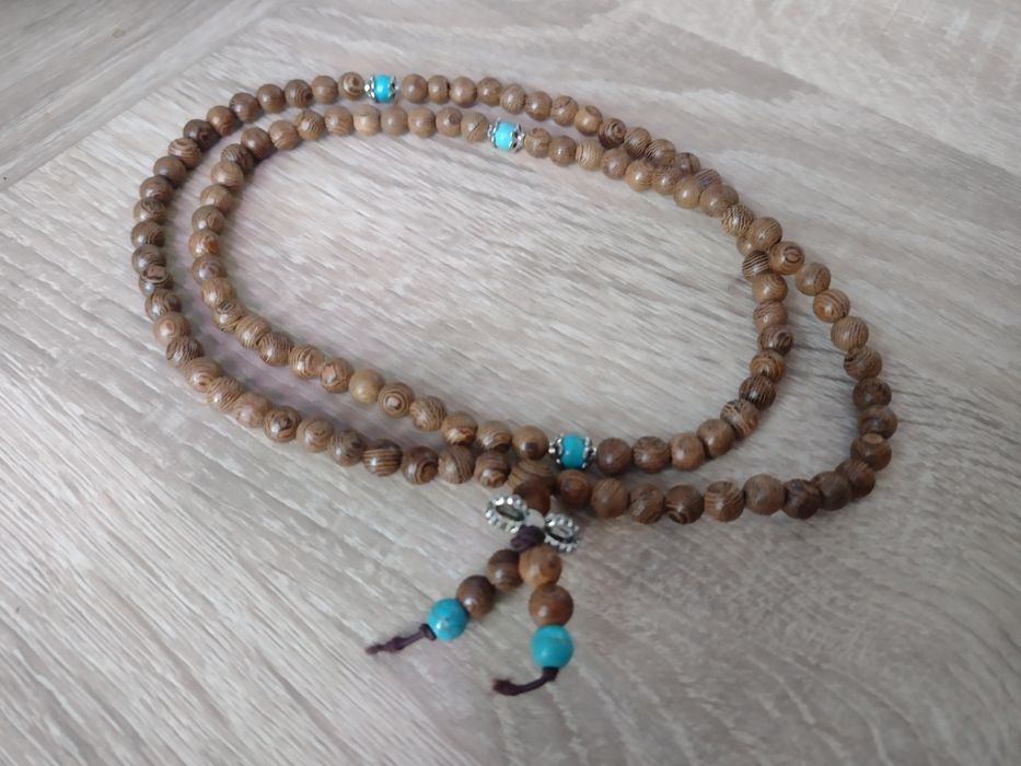 Mala buddyjski różaniec sznur modlitewny drewniany z niebieskim 108