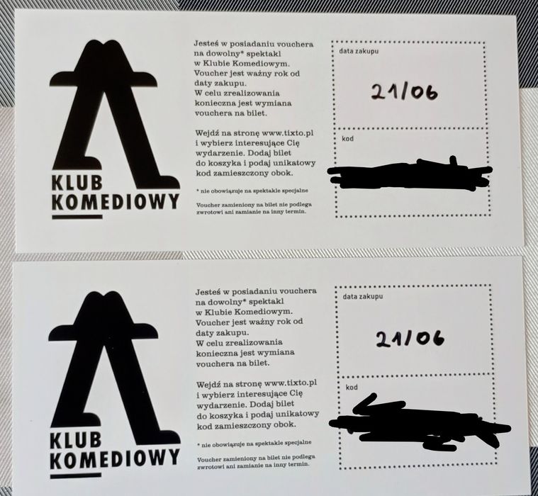 2 z Voucher na dowolny spektakl w Klubie Komediowym