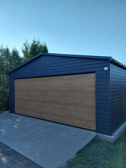 Garaż blaszany grafit 6x5m nowoczesne garaże Gregor brama segmentowa