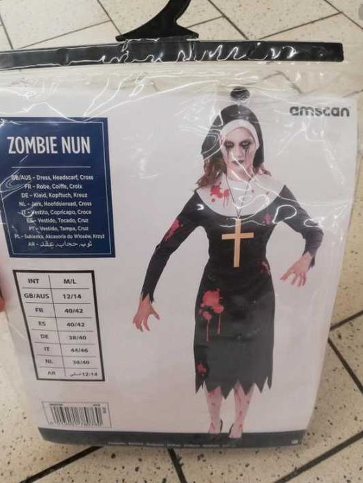 Zombie zakonnica przebranie strój dla kobiety haloween M/L