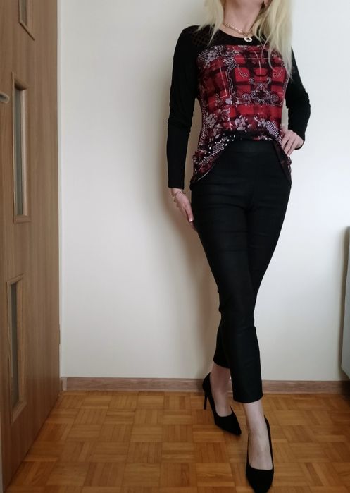 STYLOWY ZESTAW spodnie damskie czarne+ bluzka wzory S M L