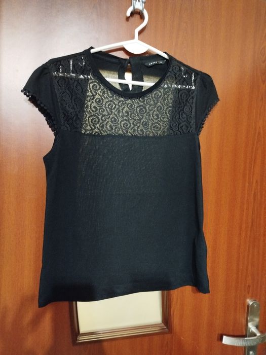 Czarna bluzka koszulka top House z koronką gipiurą M