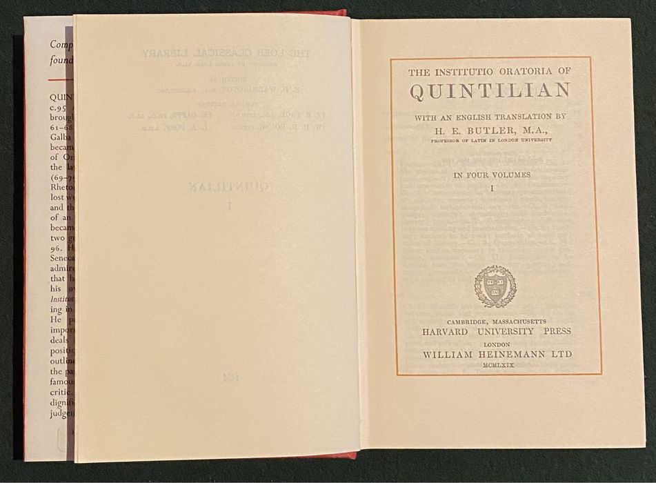 A Instituição Oratória de Quintiliano em quatro volumes