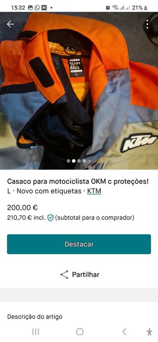 Blusão KTM com proteções NUNCA USADO