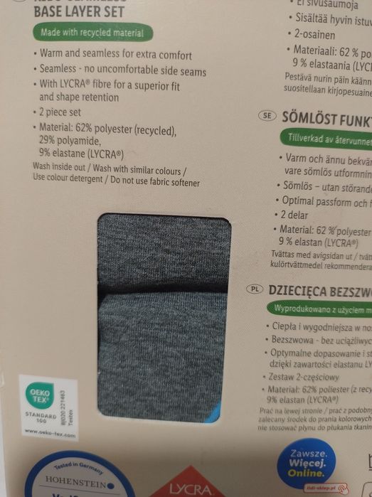 Dziecięca bezszwowa bielizna funkcyjna termiczna  110/116