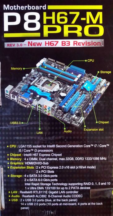 ASUS P8H67-M PRO socket 1155 материнська плата напівробоча під ремонт