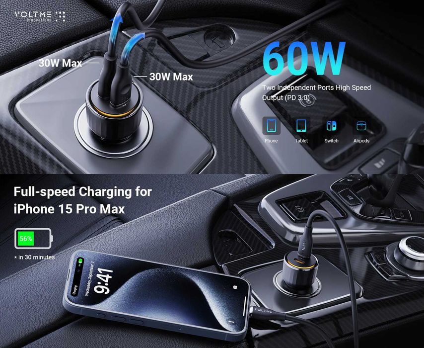 Автомобільні зарядні пристрої VOLTME Cazo 60W (C60D) / 65W (C65CCA)
