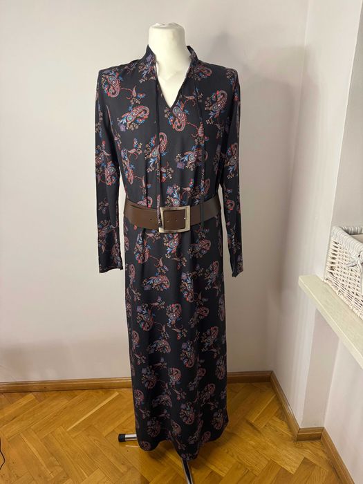 NOWA długa prosta sukienka wzór parsley czarna 44  BON PRIX