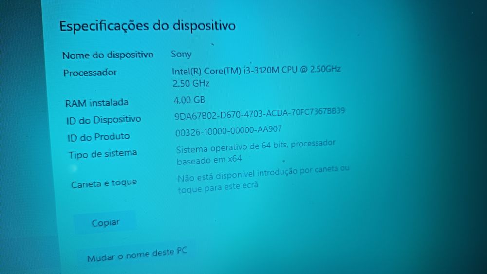 Portátil Sony cor branco modelo SYE151G17M Windows 10