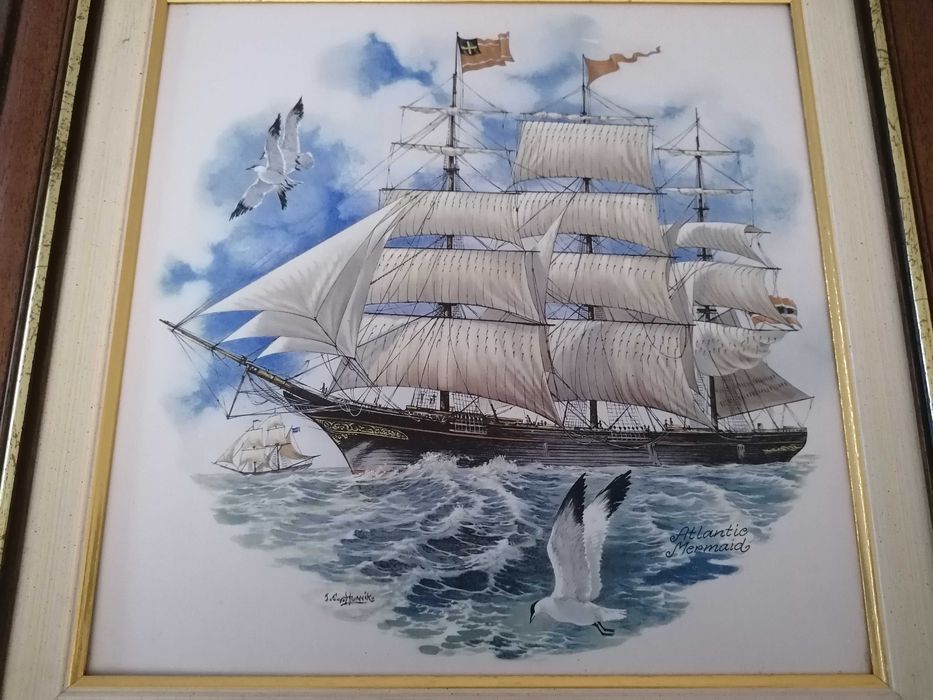 Quadro com pintura belíssima de um barco