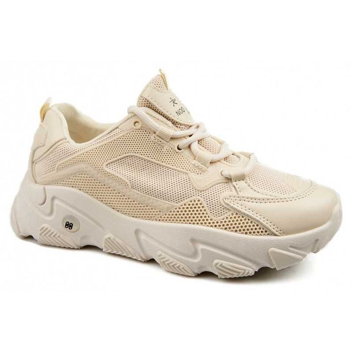 Sportowe sneakersy na grubej podeszwie beżowe r 39