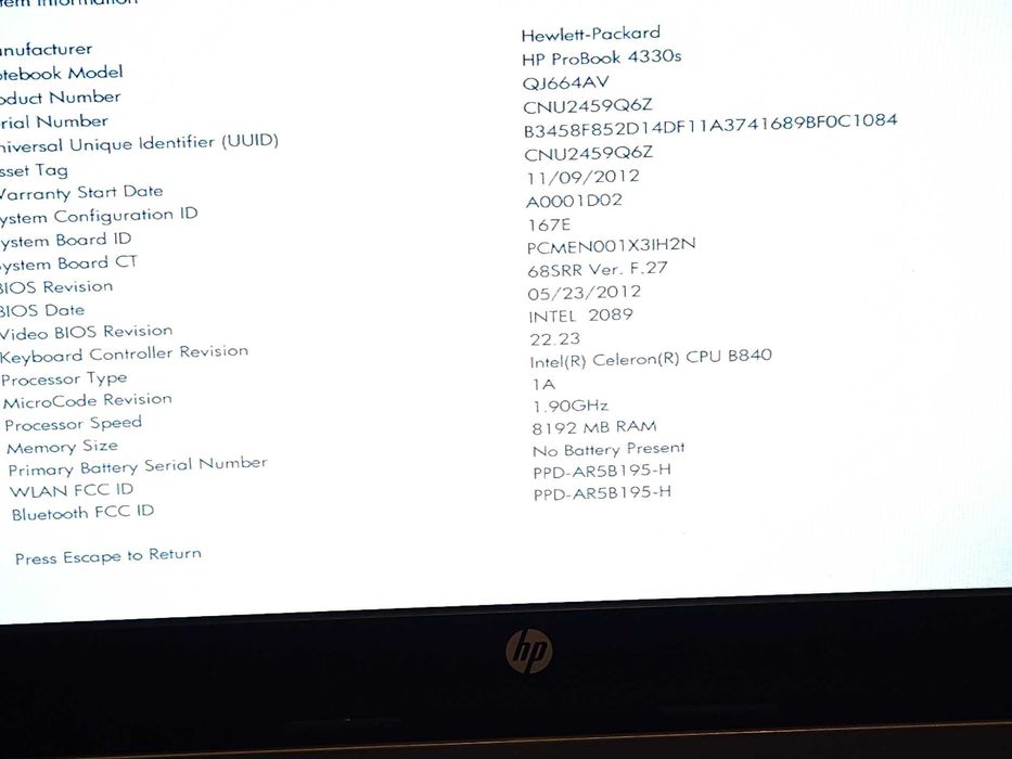 Laptop HP ProBook 4330s 120 GB SDD, 8 GB RAM