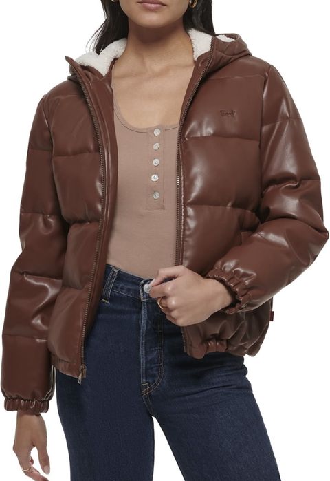 M L 46 48 Levis пуховик куртка парка шкіряна коричневая женская жіноча