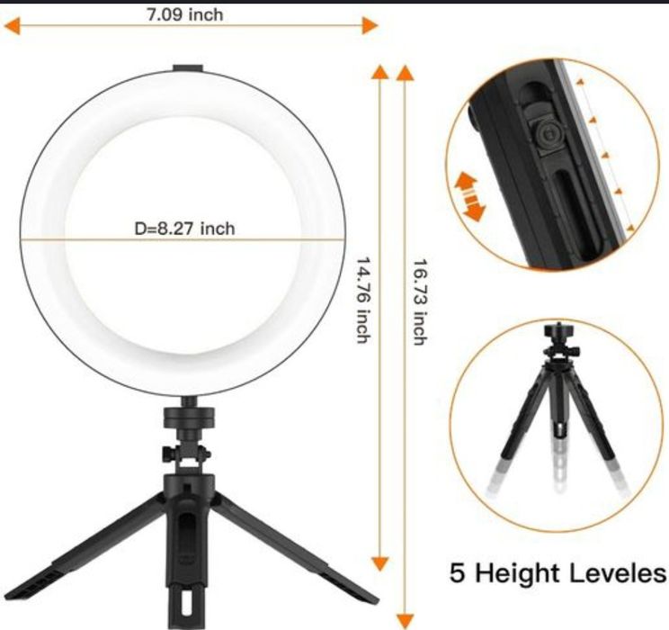 Anel de Luz 21cm com Espelho para Maquiagem vários níveis de brilho