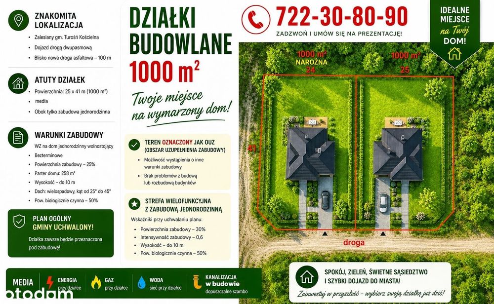 Zalesiany 4 działki - została ostatnia pow. 1000 m2