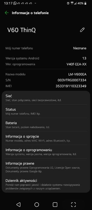 LG V60 Thinq 8/256 GB. Model LM-V600EA