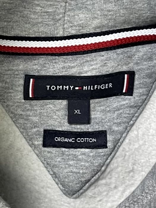 Tommy Hilfiger кофта балахон XL размер на флисе серая с принтом