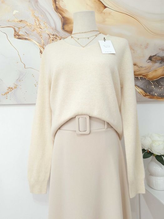 Damski Kremowy Waniliowy Sweter Wełniany Merynos 100% Merino