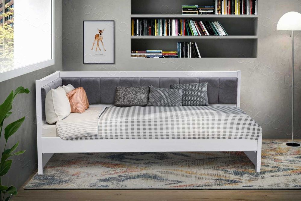 Ліжко 90х200 з матрацом м'яке в тканині, детская кровать, дитячі меблі