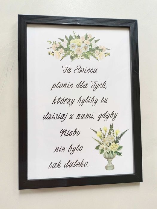 Karta w ramie ta świeca płonie A4 Wesele, rysa na ramie
