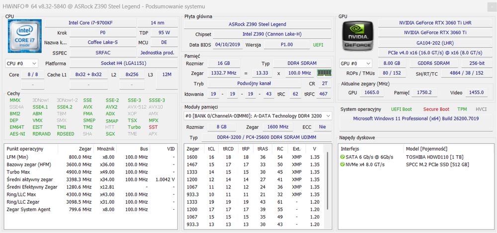 Komputer gamingowy i7-9700KF/RTX 3060Ti/16GB RAM