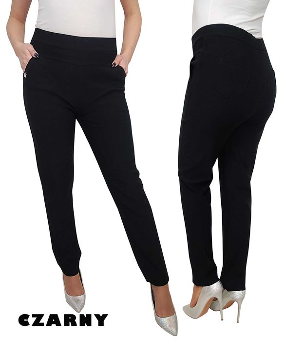 NOWE L - 6XL Eleganckie spodnie damskie gładkie CZARNE Tu 4/5XL CZARNY