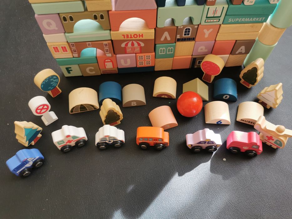 Drewniane Klocki Edukacyjne Zestaw Miasto