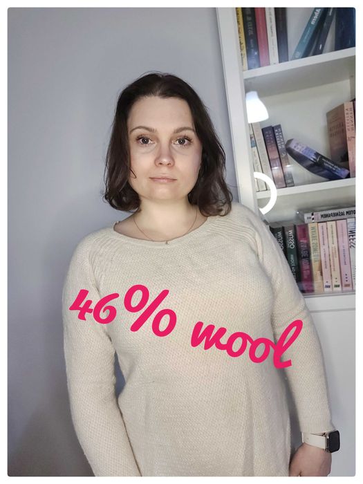 Wełniany kremowy sweter jesień zima r. L Zara Knit