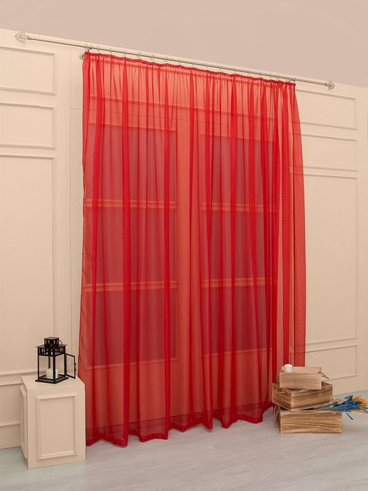 Готова тюль з тасьмою, тюль шифон однотонний, підшитий тюль на стрічці