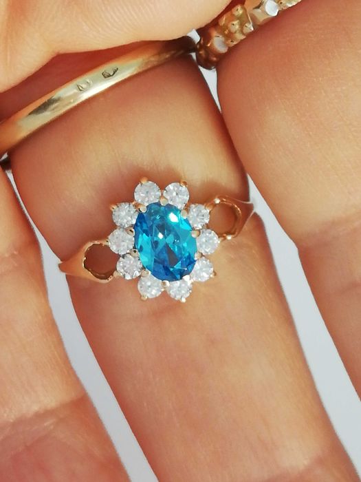 WŁOSKI zloty pierścionek lazurowy