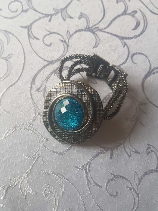 Srebrna bransoletka z morskim, turkusowym oczkiem