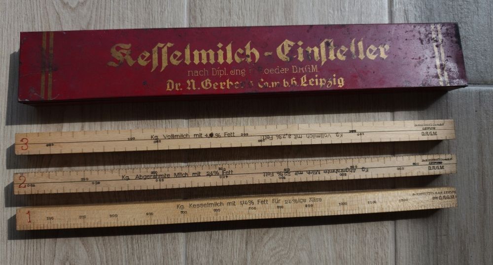 Zabytkowy kalkulator mleczarski Kesselmilch-Einsteller Dr. N. Gerber Leipzig (D.R.G.M.)