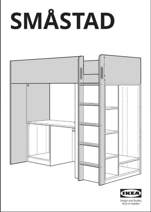 Cama alta modelo Smastad, do IKEA, com secretária e armário