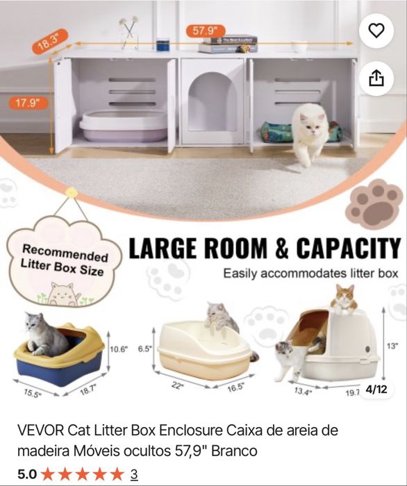 Móvel para caixa de areia para gatos - Novo