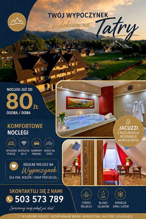 Noclegi Zakopane - Widok na TATRY -JACUZZI   / Wakacje 2026