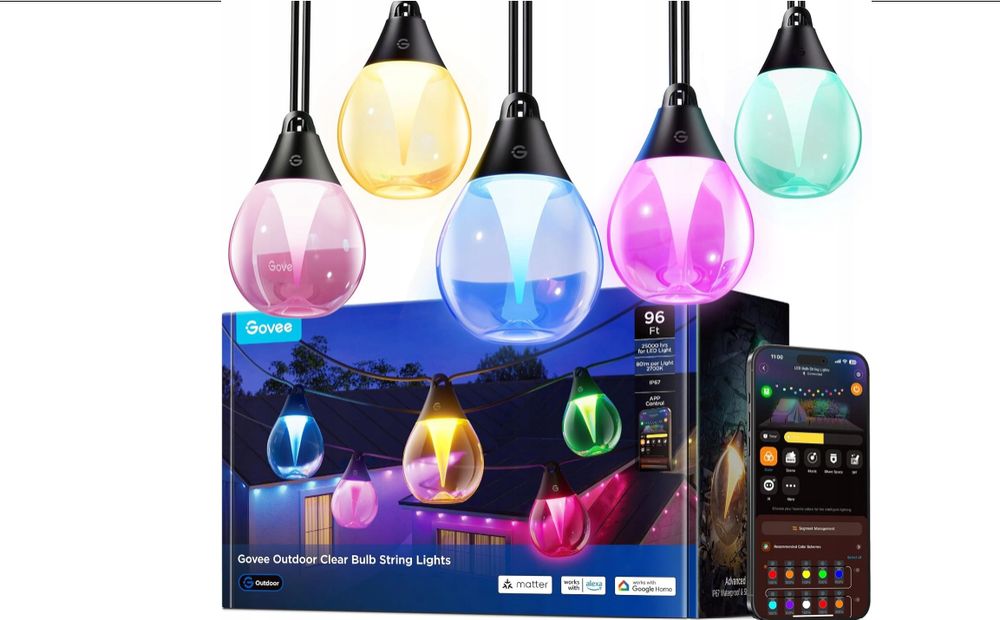 Govee H7026 Girlanda Ogrodowa LED RGBIC 30m WiFi IP67 Smart App Alexa