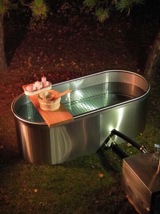 Balia ogrodowa ze stali nierdzewnej - 180x80x66 - drewno egzotyczne