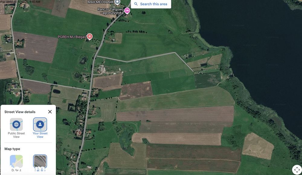 Działka rolna 3574 m² z linią brzegową (Złożony wniosek o WZ) - Widok 3