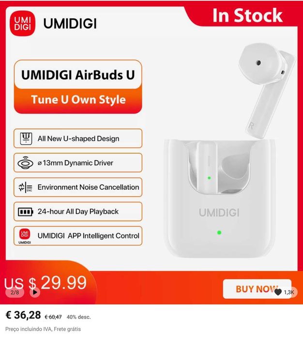 Auriculares Bluetooth Umidigi (Como NOVOS!)