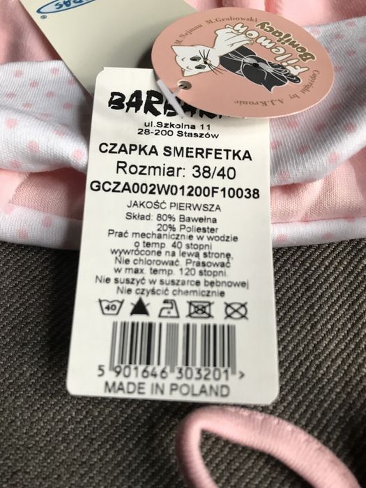 Czapeczka niemowlęca 38-40 cm wiązana na uszy nowa Barbaras różowa