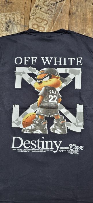 Granatowa koszulka męska t-shirt bawełna premium Off white XL