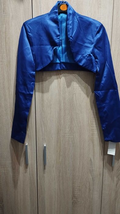 Casaco bolero acetinado azulão