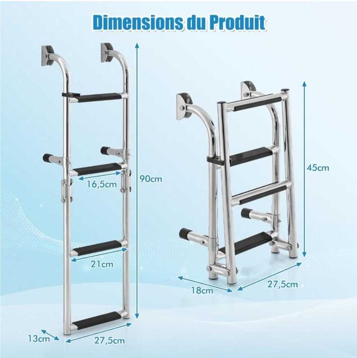 Escada dobrável nova para piscina com 4 degraus em aço inoxidável