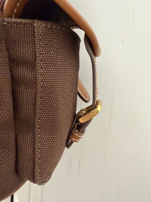 Plecak miu miu canvas and leather backpack cocoa brown