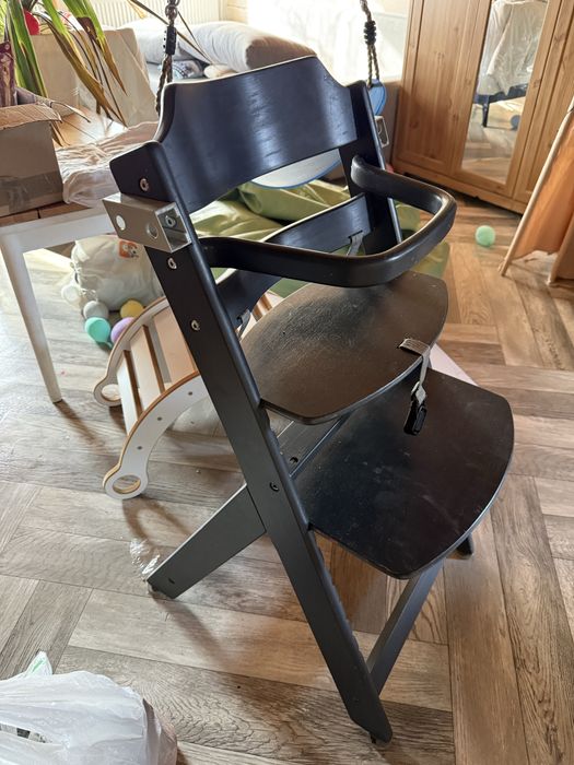 Krzesełko do karmienia drewniane granatowe