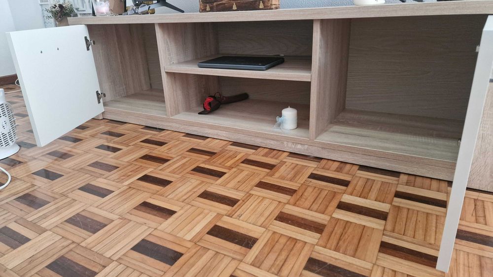 Móvel TV moderno 170cm branco + carvalho | Excelente estado