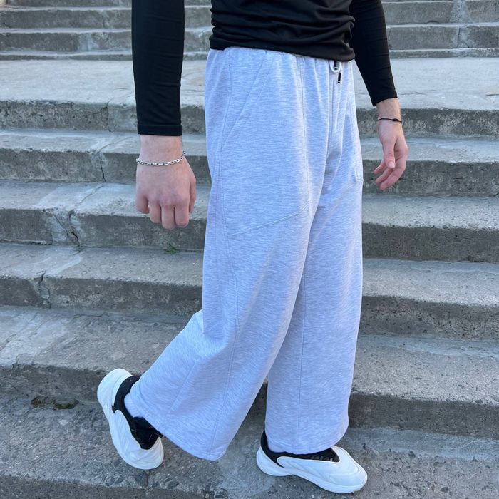 Чоловічі сірі спортивні штани oversize wide leg стиль streetwear