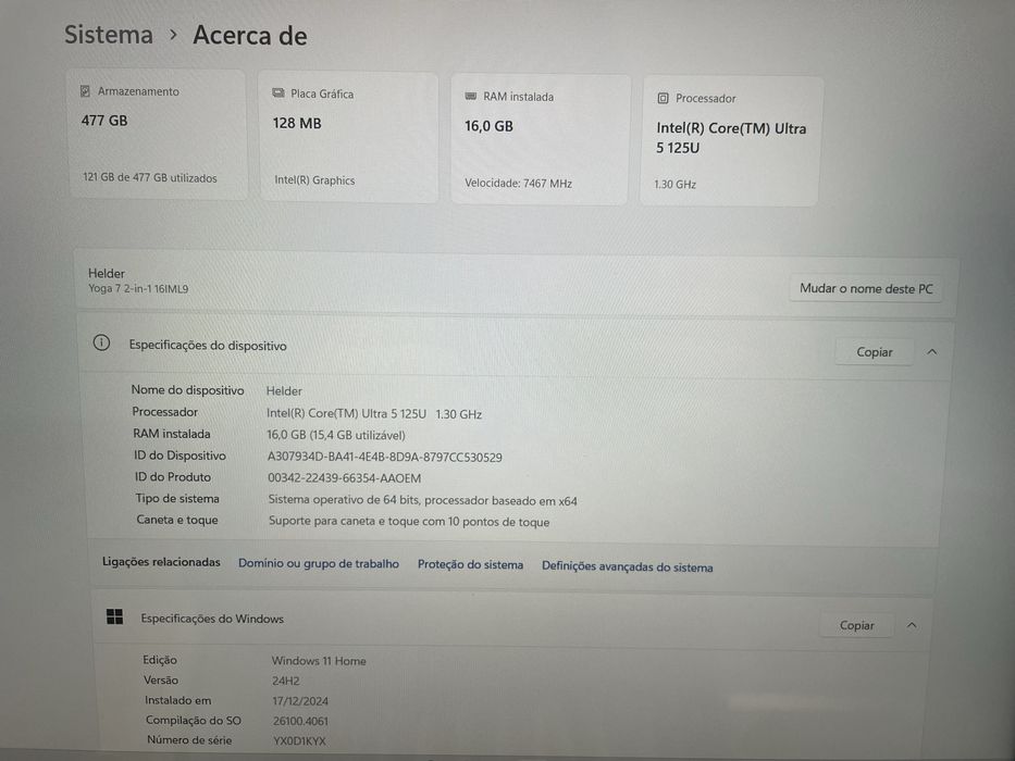 Portátil LeNovo touch 16 polegadas