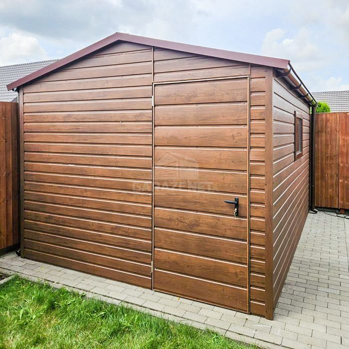 SCHOWEK DOMEK OGRODOWY 3X4 M - Drzwi Okno Rynny Ciemny Orzech TS758