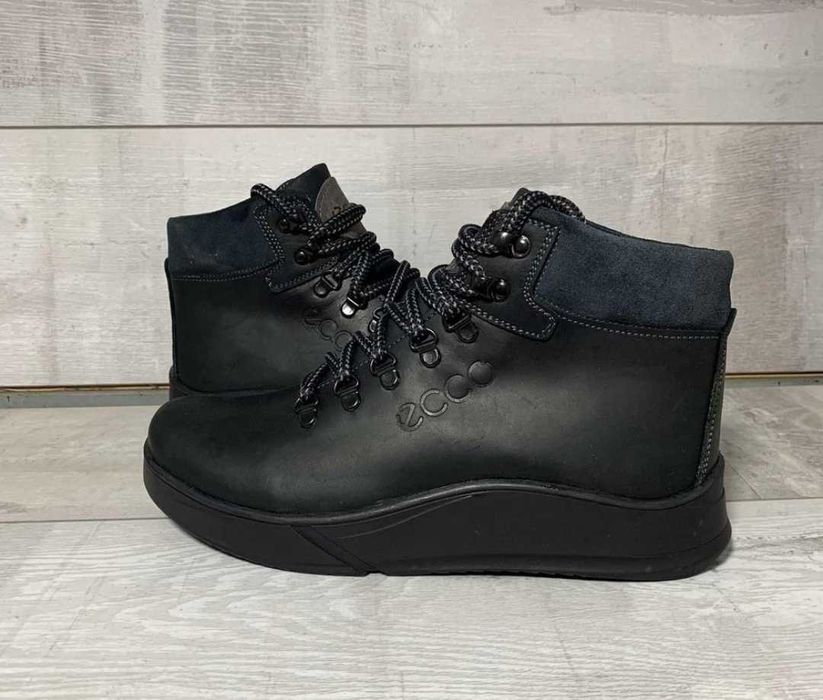 Мужские зимние кожаные ботинки ECCO чёрные натуральная кожа